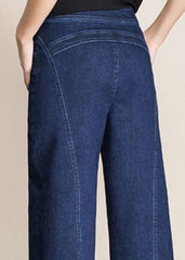 Navy Pockets Patchwork Cotton Denim Harem Pants High Waist Spring NZ-LPTS22060701