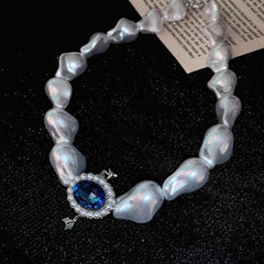 Necklace Charm Jewelry Vintage Blue Crystal Pearl Touchy Style