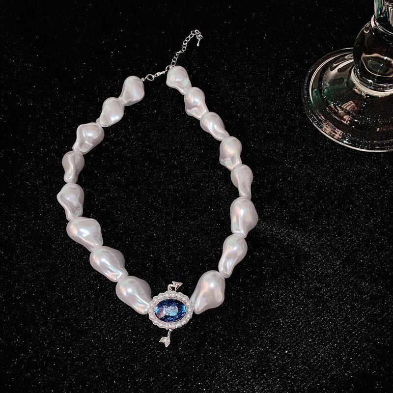 Necklace Charm Jewelry Vintage Blue Crystal Pearl Touchy Style