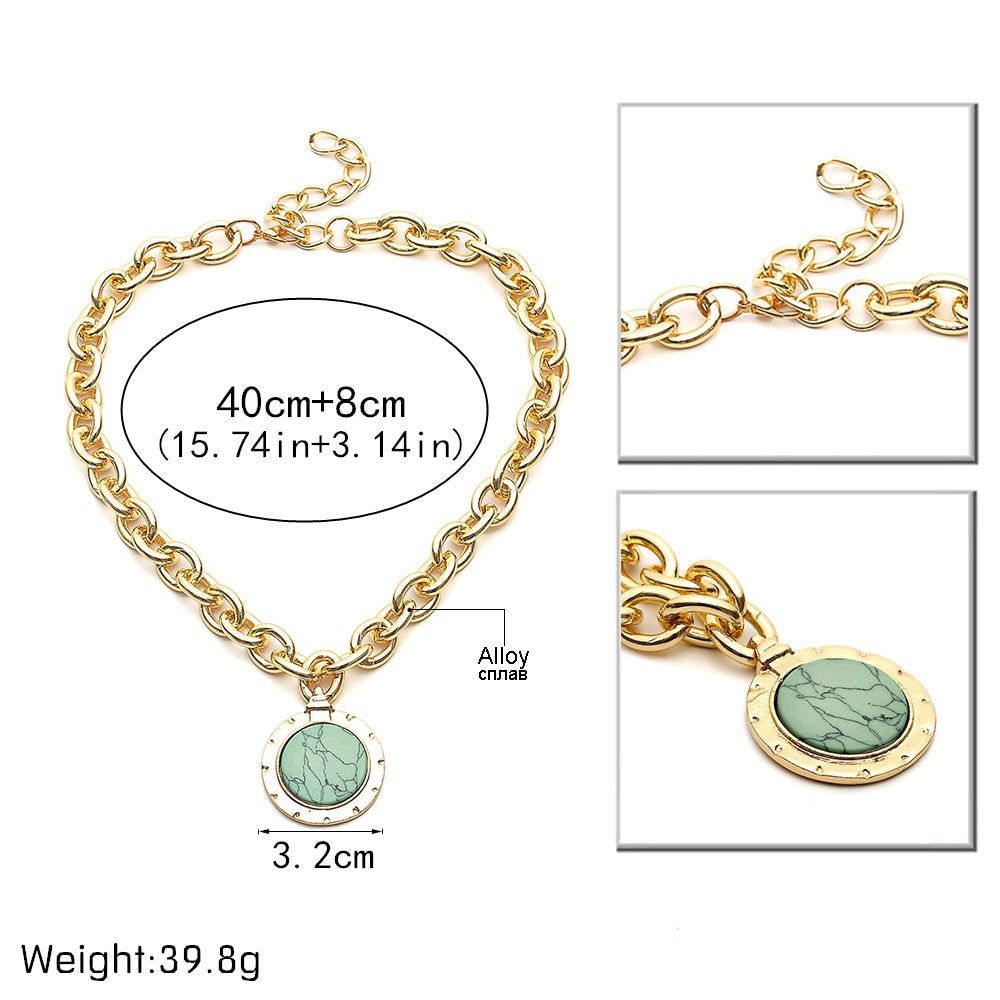 Necklaces Charm Jewelry  Bohemian Vintage Green Stone Pendant IZOS0207 Touchy Style