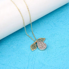 Necklaces Charm Jewelry NCJB04 Pear Leaf and Druzy Stone Touchy Style