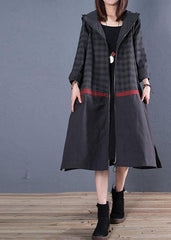 New Loose fitting long coat fall coat black hooded patchwork coat TCT190925