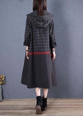 New Loose fitting long coat fall coat black hooded patchwork coat TCT190925