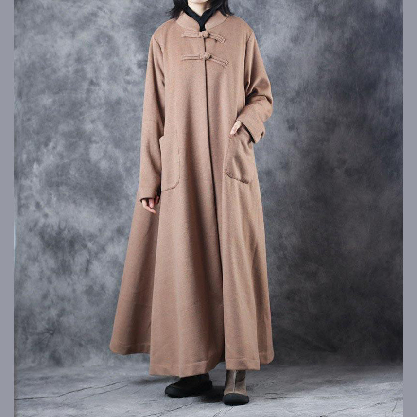 New Women Vintage Loose Beige Long Woolen Thick Coat TCT181130