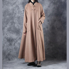 New Women Vintage Loose Beige Long Woolen Thick Coat TCT181130