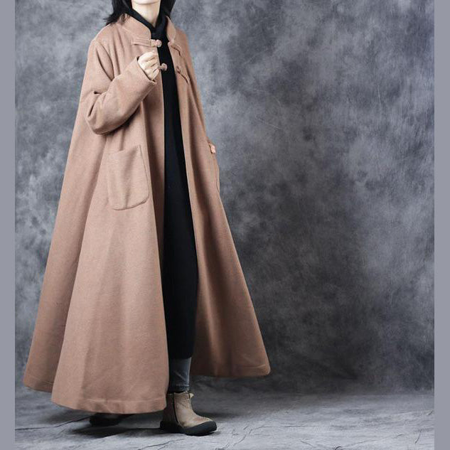 New Women Vintage Loose Beige Long Woolen Thick Coat TCT181130