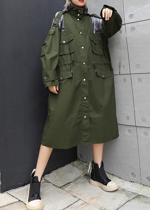 New army green overcoat trendy plus size long lapel drawstring coats AT-TCT190823