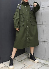 New army green overcoat trendy plus size long lapel drawstring coats AT-TCT190823