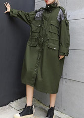New army green overcoat trendy plus size long lapel drawstring coats AT-TCT190823