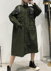 New army green overcoat trendy plus size long lapel drawstring coats AT-TCT190823