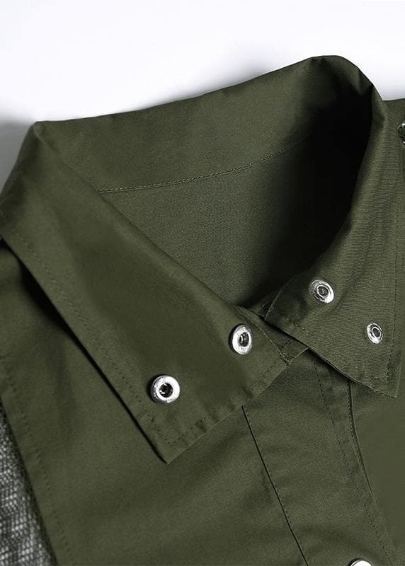 New army green overcoat trendy plus size long lapel drawstring coats AT-TCT190823