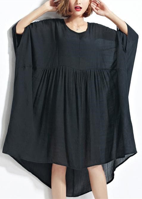 New Black Chiffon Dresses Plus Size Clothing Linen Maxi Dress Fine High Waist Batwing Sleeve Clothing AT-SDL180313