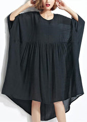 New Black Chiffon Dresses Plus Size Clothing Linen Maxi Dress Fine High Waist Batwing Sleeve Clothing AT-SDL180313