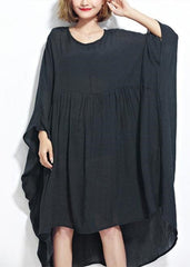 New Black Chiffon Dresses Plus Size Clothing Linen Maxi Dress Fine High Waist Batwing Sleeve Clothing AT-SDL180313