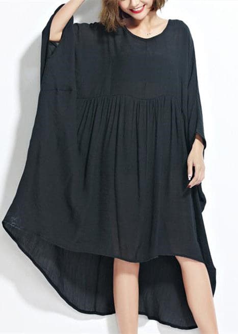 New Black Chiffon Dresses Plus Size Clothing Linen Maxi Dress Fine High Waist Batwing Sleeve Clothing AT-SDL180313