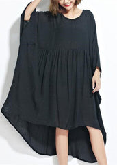 New Black Chiffon Dresses Plus Size Clothing Linen Maxi Dress Fine High Waist Batwing Sleeve Clothing AT-SDL180313