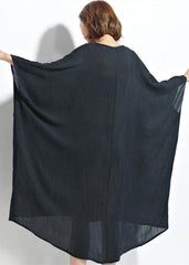 New Black Chiffon Dresses Plus Size Clothing Linen Maxi Dress Fine High Waist Batwing Sleeve Clothing AT-SDL180313