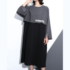 New gray fall dress trendy plus size O neck cotton clothing dresses Elegant faux two pieces maxi dresses AT-FDL180910