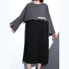 New gray fall dress trendy plus size O neck cotton clothing dresses Elegant faux two pieces maxi dresses AT-FDL180910