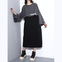 New gray fall dress trendy plus size O neck cotton clothing dresses Elegant faux two pieces maxi dresses AT-FDL180910