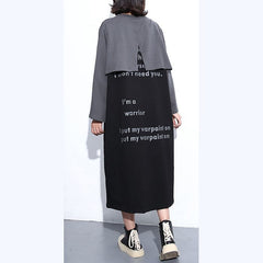 New gray fall dress trendy plus size O neck cotton clothing dresses Elegant faux two pieces maxi dresses AT-FDL180910