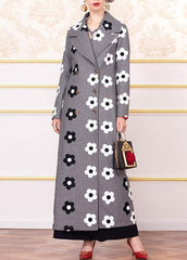 New trendy plus size long coats back open  jacket gray floral double breast Woolen Coats Women TCT191211
