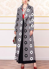 New trendy plus size long coats back open  jacket gray floral double breast Woolen Coats Women TCT191211