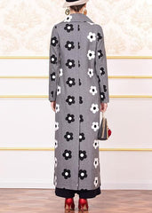 New trendy plus size long coats back open  jacket gray floral double breast Woolen Coats Women TCT191211