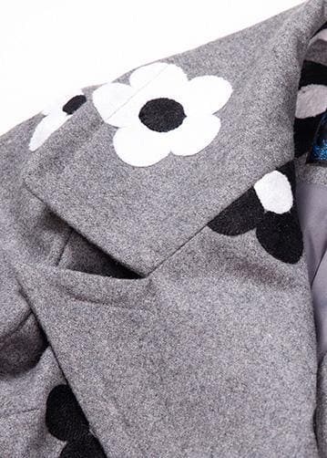 New trendy plus size long coats back open  jacket gray floral double breast Woolen Coats Women TCT191211