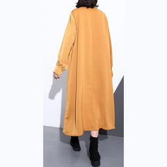 New yellow silk cotton blended caftans plus size clothing stand collar silk cotton blended clothing dress fine pockets Cinched caftans AT-FDL180910