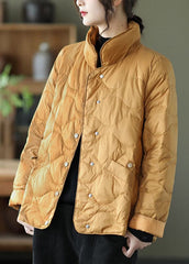 Orange Duck Down Stand Collar Loose Button Winter Down Coat GK-DJK211012