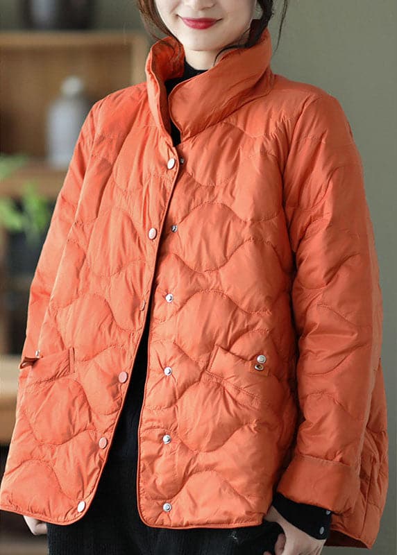 Orange Duck Down Stand Collar Loose Button Winter Down Coat GK-DJK211012
