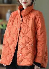 Orange Duck Down Stand Collar Loose Button Winter Down Coat GK-DJK211012