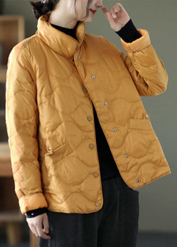 Orange Duck Down Stand Collar Loose Button Winter Down Coat GK-DJK211012
