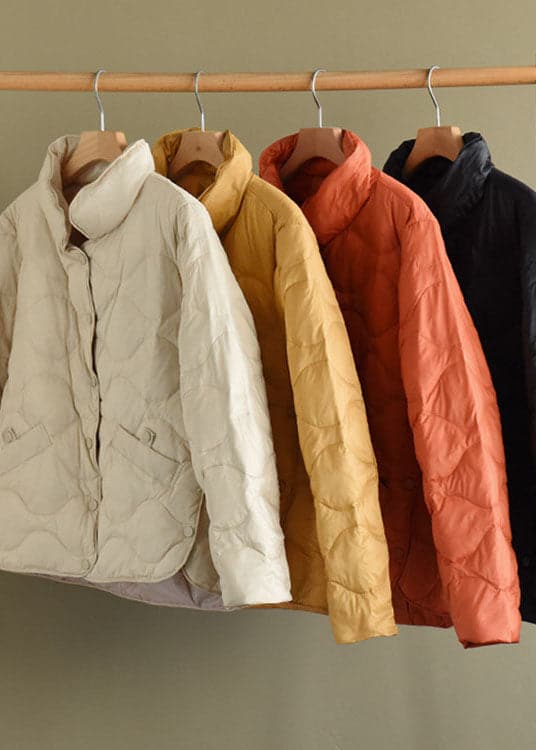 Orange Duck Down Stand Collar Loose Button Winter Down Coat GK-DJK211012