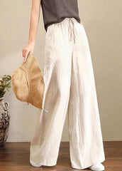 Orange Elastic Waist Linen Straight Pants Solid Color Drawstring Summer GK-LPTS220623