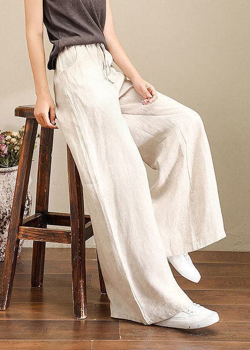Orange Elastic Waist Linen Straight Pants Solid Color Drawstring Summer GK-LPTS220623