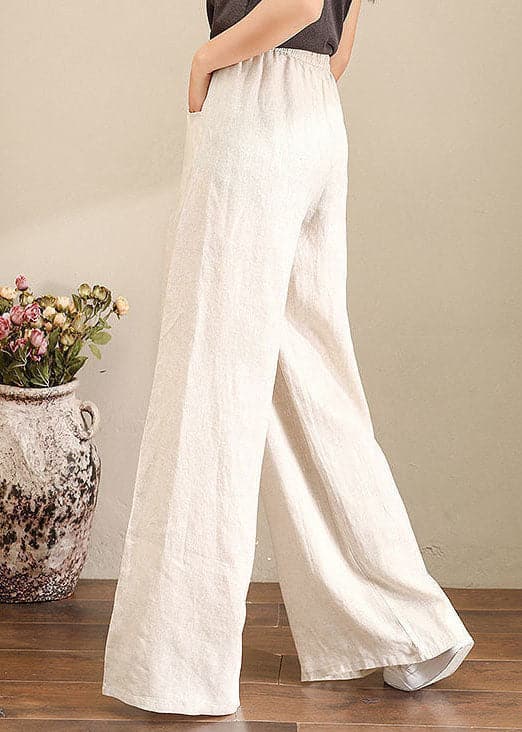 Orange Elastic Waist Linen Straight Pants Solid Color Drawstring Summer GK-LPTS220623
