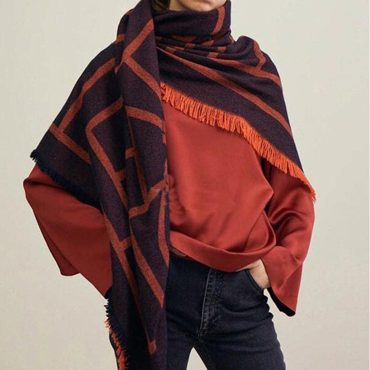 Orange geometric big scarf shawl thickened autumn and winter double-sided dual-use SCF200801