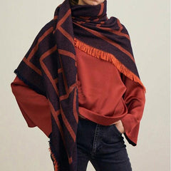 Orange geometric big scarf shawl thickened autumn and winter double-sided dual-use SCF200801