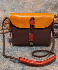 Organic Brown Yellow fashion Paitings Calf Leather Satchel Handbag BGS211230