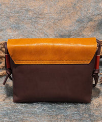 Organic Brown Yellow fashion Paitings Calf Leather Satchel Handbag BGS211230