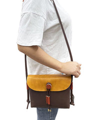 Organic Brown Yellow fashion Paitings Calf Leather Satchel Handbag BGS211230