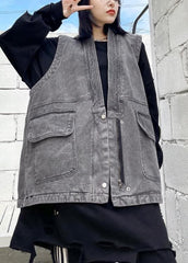 Organic Denim Gray Crane Tops Pockets Spring Tops AT-VTP210127