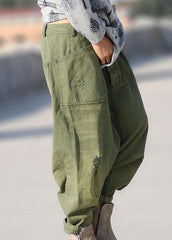 Organic Green Pockets Hole Harem Fall Denim Pants PS-LPTS210908