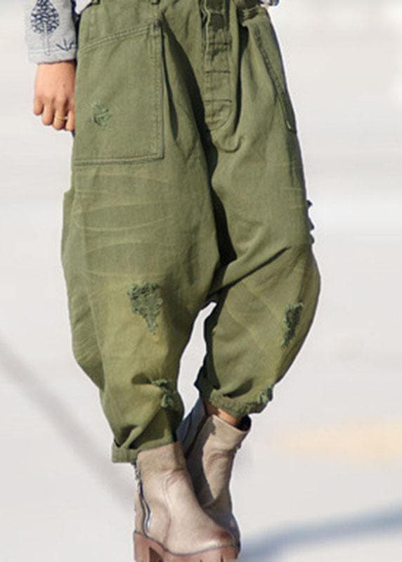 Organic Green Pockets Hole Harem Fall Denim Pants PS-LPTS210908