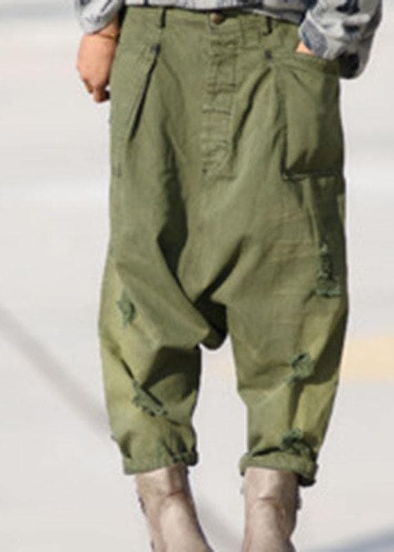 Organic Green Pockets Hole Harem Fall Denim Pants PS-LPTS210908