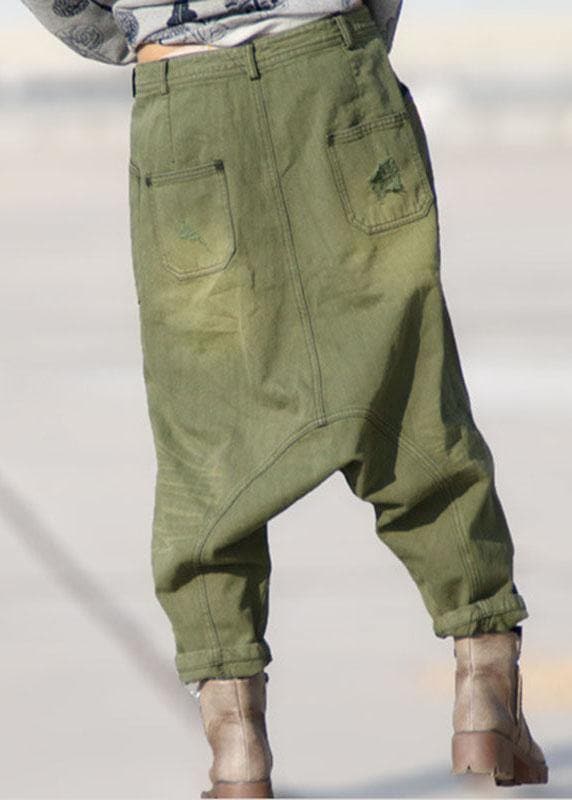Organic Green Pockets Hole Harem Fall Denim Pants PS-LPTS210908