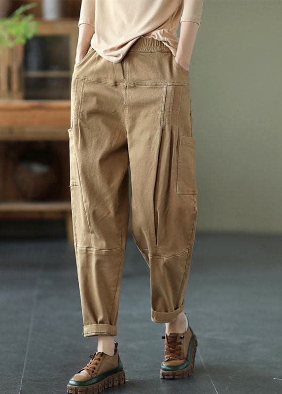 Organic Khaki Loose Pockets Harem Fall Pants GK-LPTS211019