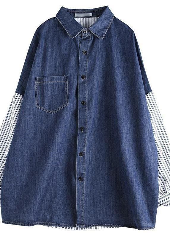 Organic Patchwork Shirts Women Denim Blue Tops LTP210211